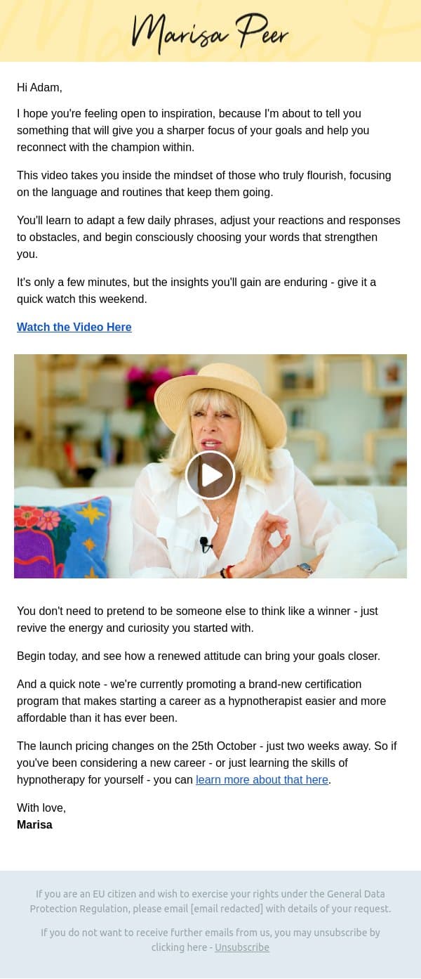 Why you already have what it takes to win email from Marisa Peer screenshot