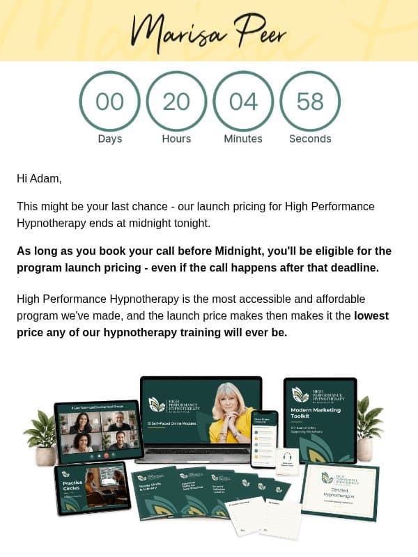 Your career upgrade expires tonight email from Marisa Peer