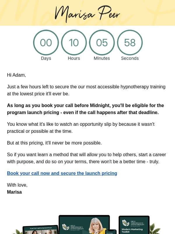 Last call email from Marisa Peer