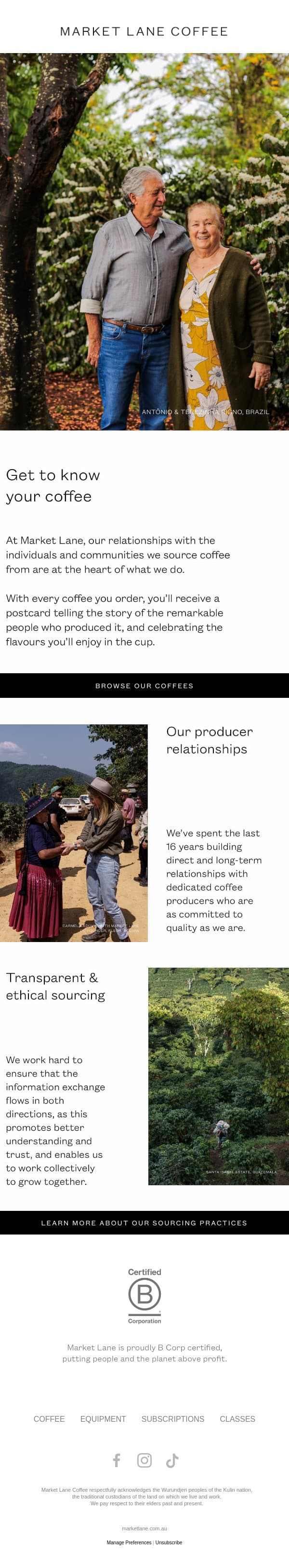 Get to know your coffee email from Market Lane Coffee screenshot