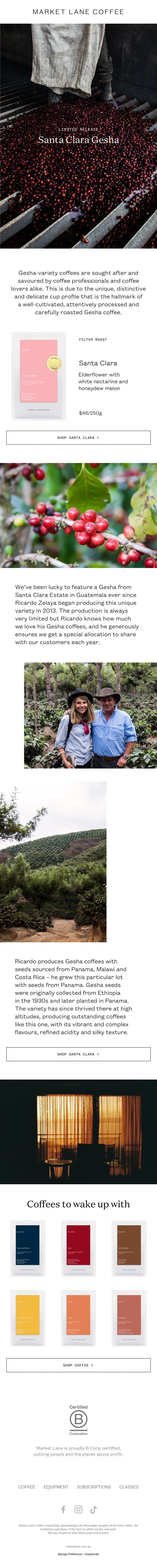 A new limited release coffee email from Market Lane Coffee screenshot