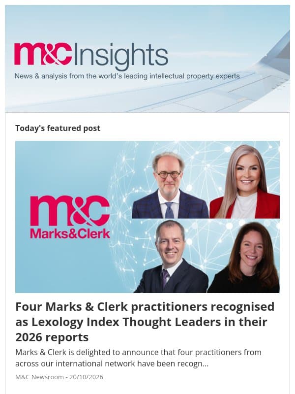 Four Marks & Clerk practitioners recognised as Lexology Index Thought Leaders in their 2026 reports email from Marks & Clerk