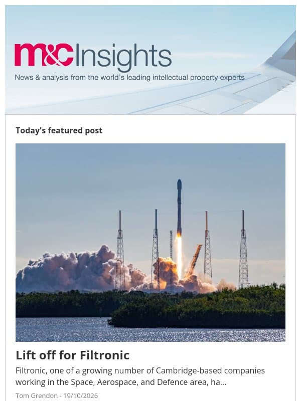 Lift off for Filtronic email from Marks & Clerk