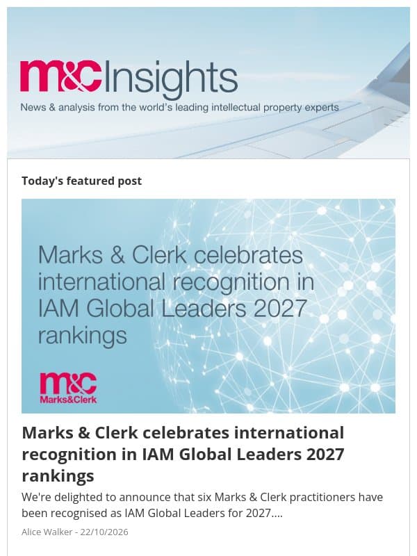 Marks & Clerk celebrates international recognition in IAM Global Leaders 2027 rankings email from Marks & Clerk