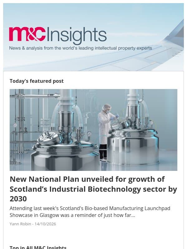 New National Plan unveiled for growth of Scotland’s Industrial Biotechnology sector by 2030 email from Marks & Clerk
