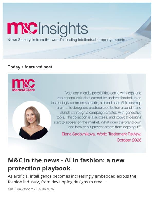 M&C in the news - AI in fashion: a new protection playbook email from Marks & Clerk