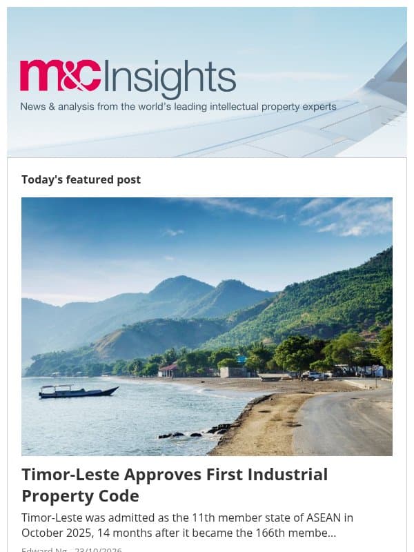 Timor-Leste Approves First Industrial Property Code email from Marks & Clerk