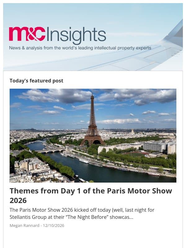Themes from Day 1 of the Paris Motor Show 2026 email from Marks & Clerk