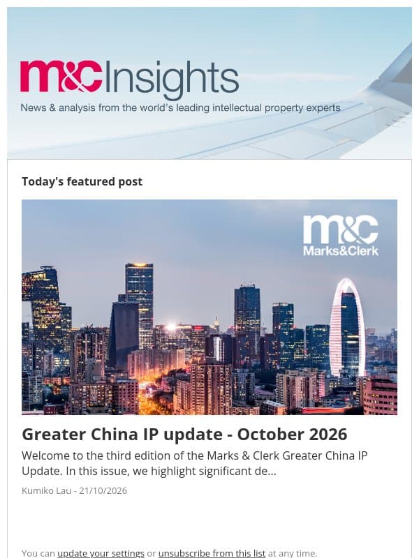 Greater China IP update - October 2026 email from Marks & Clerk