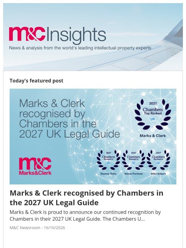 Marks & Clerk recognised by Chambers in the 2027 UK Legal Guide email from Marks & Clerk