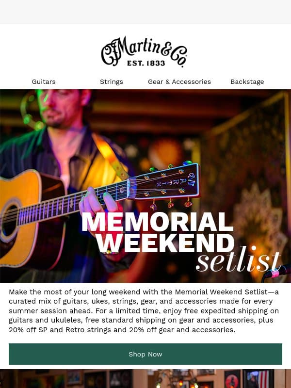 20% off This Weekend Only + Free Shipping email from Martin Guitar