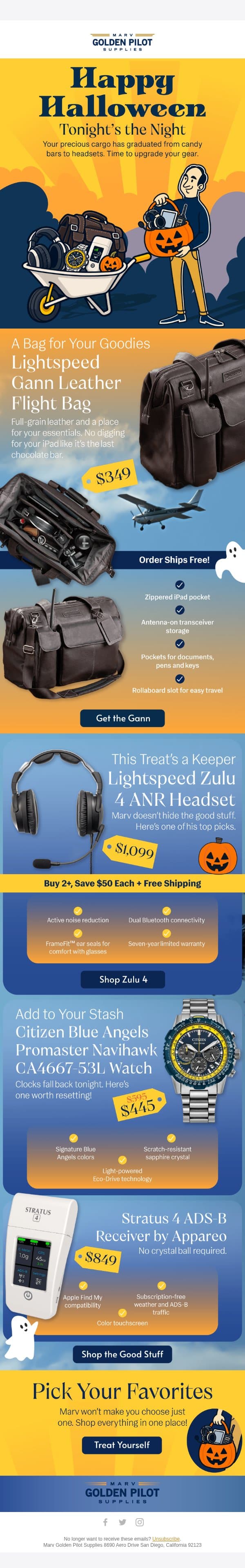 Boo! Your Treats Need a Better Bag. ๐ email from Marv Golden Pilot Supplies screenshot