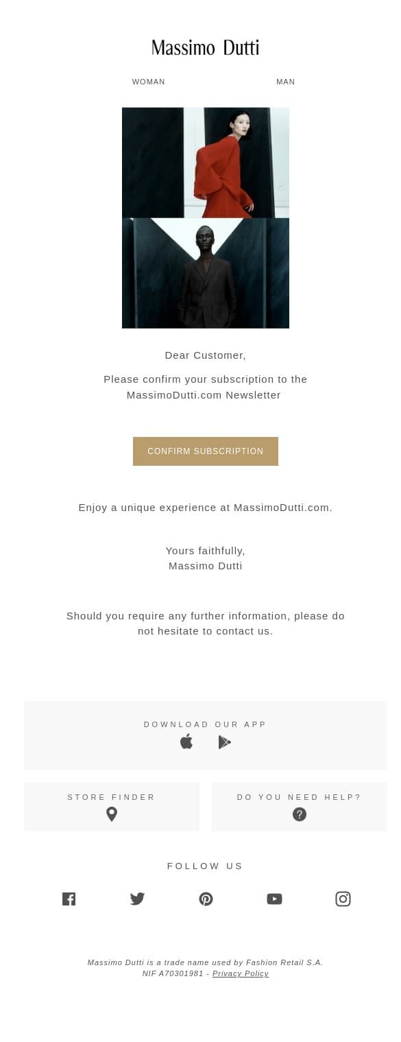 Confirm your subscription to MassimoDutti.com email from Massimo Dutti screenshot