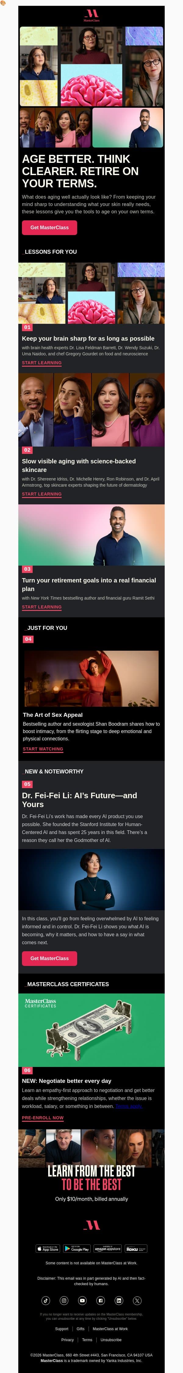 Is aging something you’re prepared for? email from MasterClass screenshot