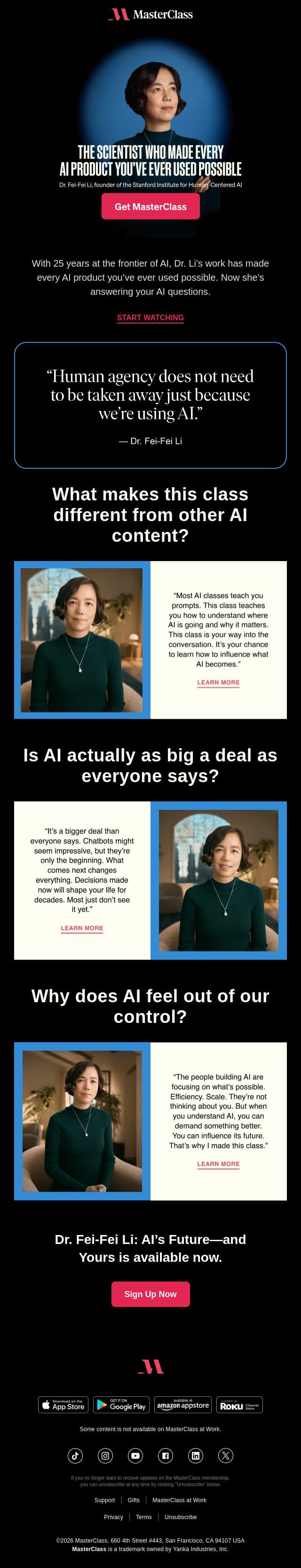 Want answers about AI? This scientist can help. email from MasterClass screenshot