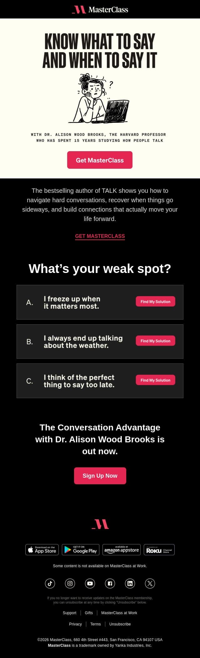 NEW: Get more out of every conversation email from MasterClass screenshot