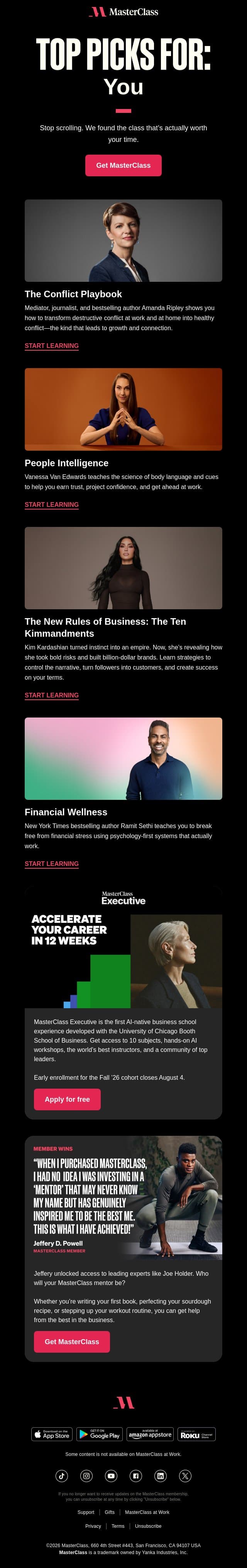 We found your match email from MasterClass screenshot