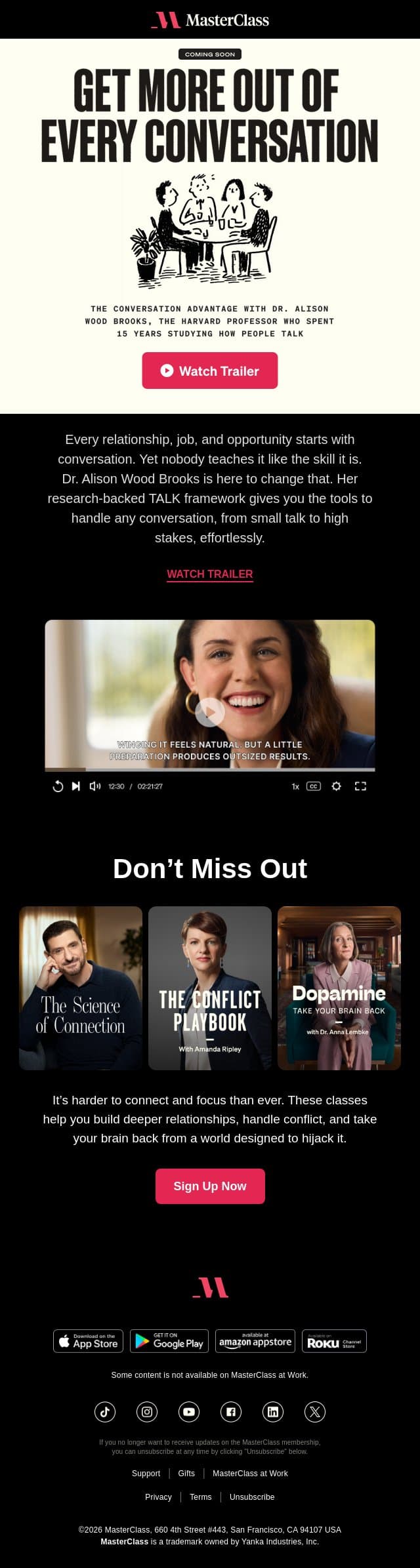Coming soon: Say the right thing, every time email from MasterClass screenshot