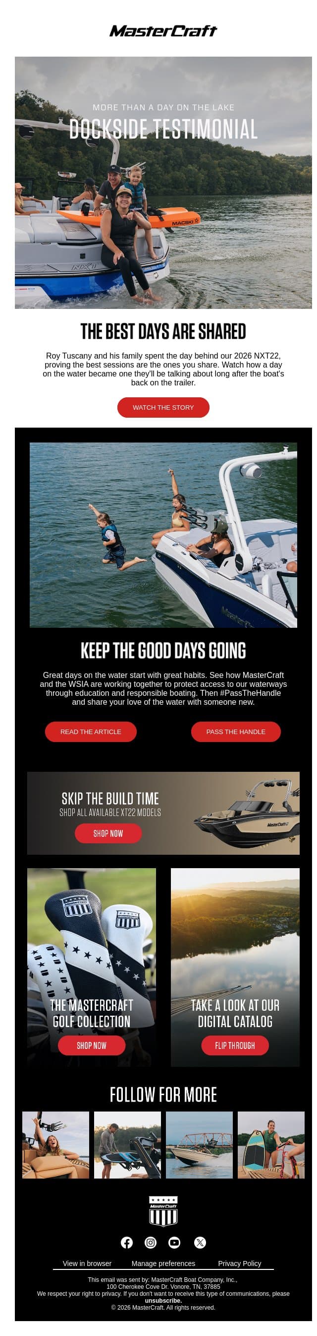 Better Days Start at the Dock email from MasterCraft Boat Holdings screenshot