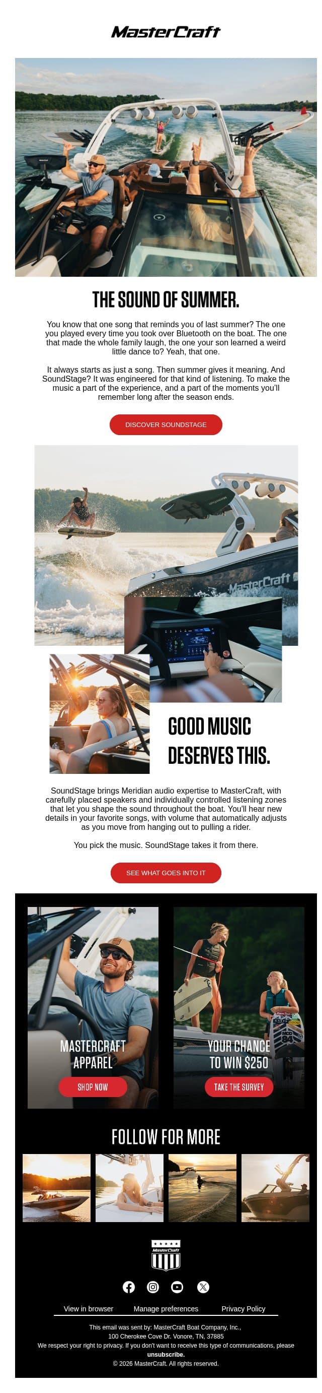 Let's talk audio. email from MasterCraft Boat Holdings screenshot