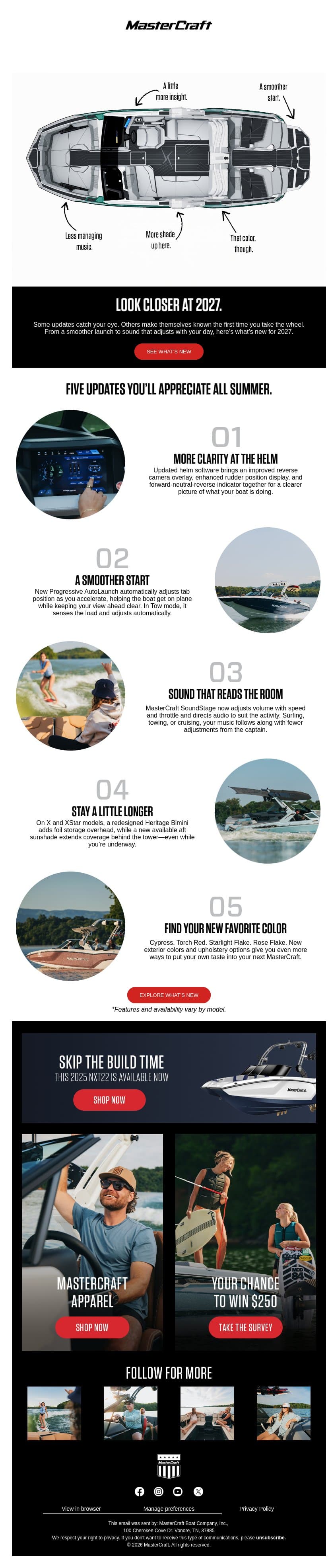 A closer look at what’s new for 2027 email from MasterCraft Boat Holdings screenshot