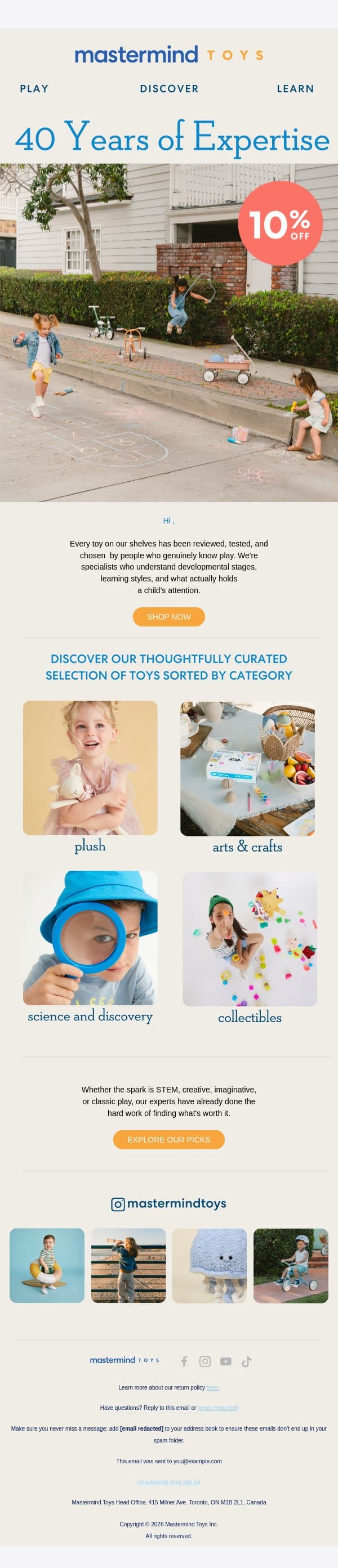 Welcome to 40 Years of Playful Magic! email from Mastermind Toys screenshot