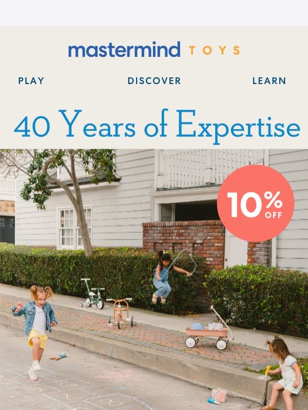 Welcome to 40 Years of Playful Magic! email from Mastermind Toys