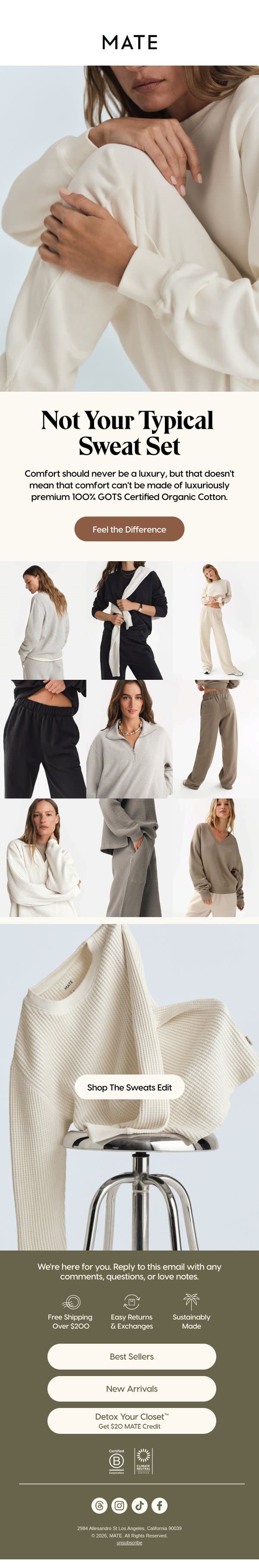 LUXURIOUS LOUNGING email from MATE the Label screenshot