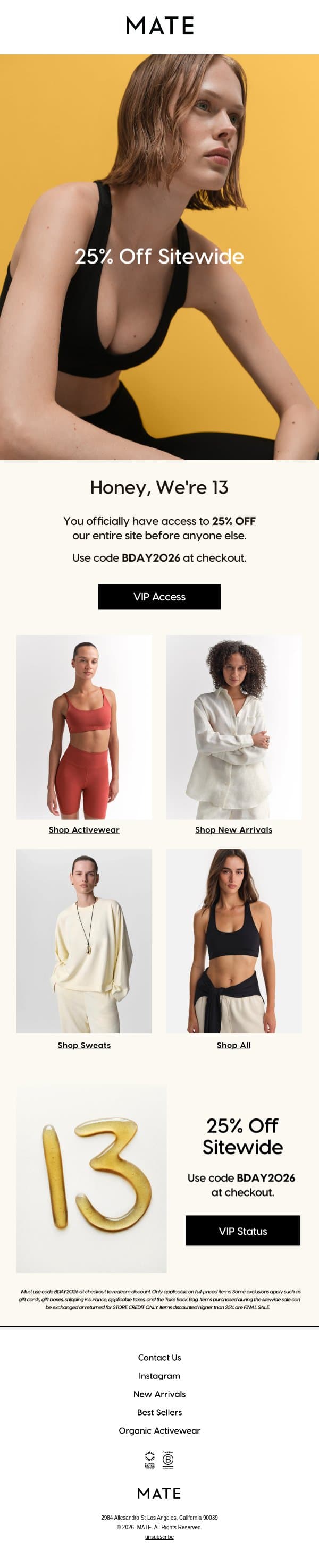 25% OFF SITEWIDE email from MATE the Label screenshot