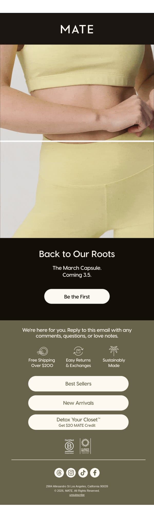 A NEW CAPSULE TAKING ROOT email from MATE the Label screenshot