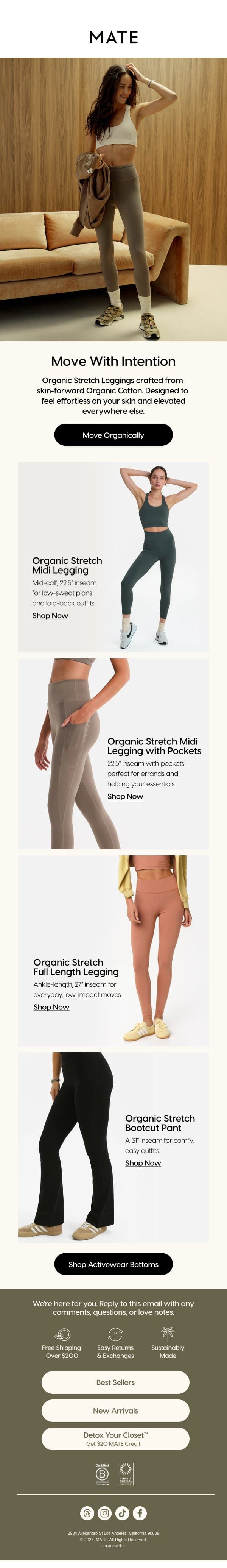 BOTTOMS, DONE RIGHT email from MATE the Label screenshot