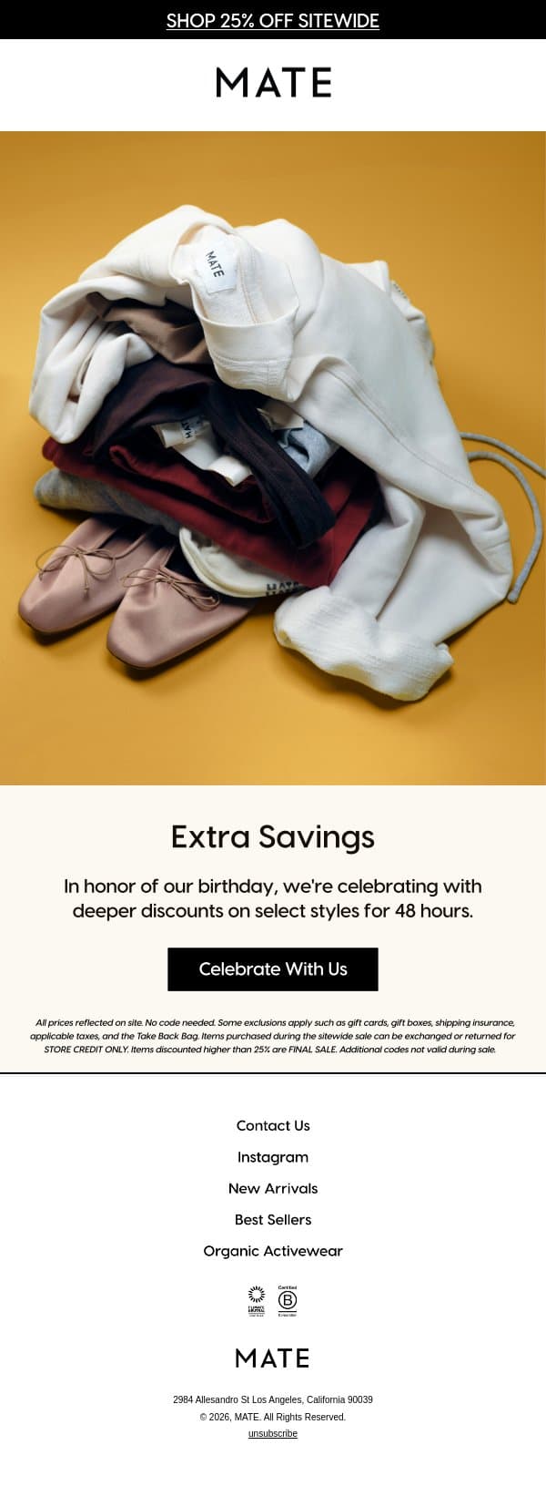 EXTRA SAVINGS ON SELECT STYLES email from MATE the Label screenshot