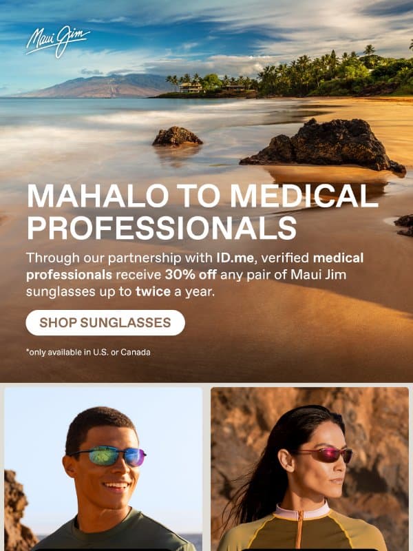 Medical Professionals Enjoy 30% Off email from Maui Jim