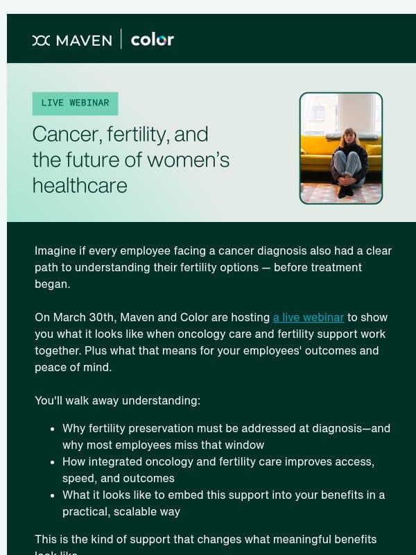 Cancer, fertility, and the future of women's healthcare email from Maven Clinic