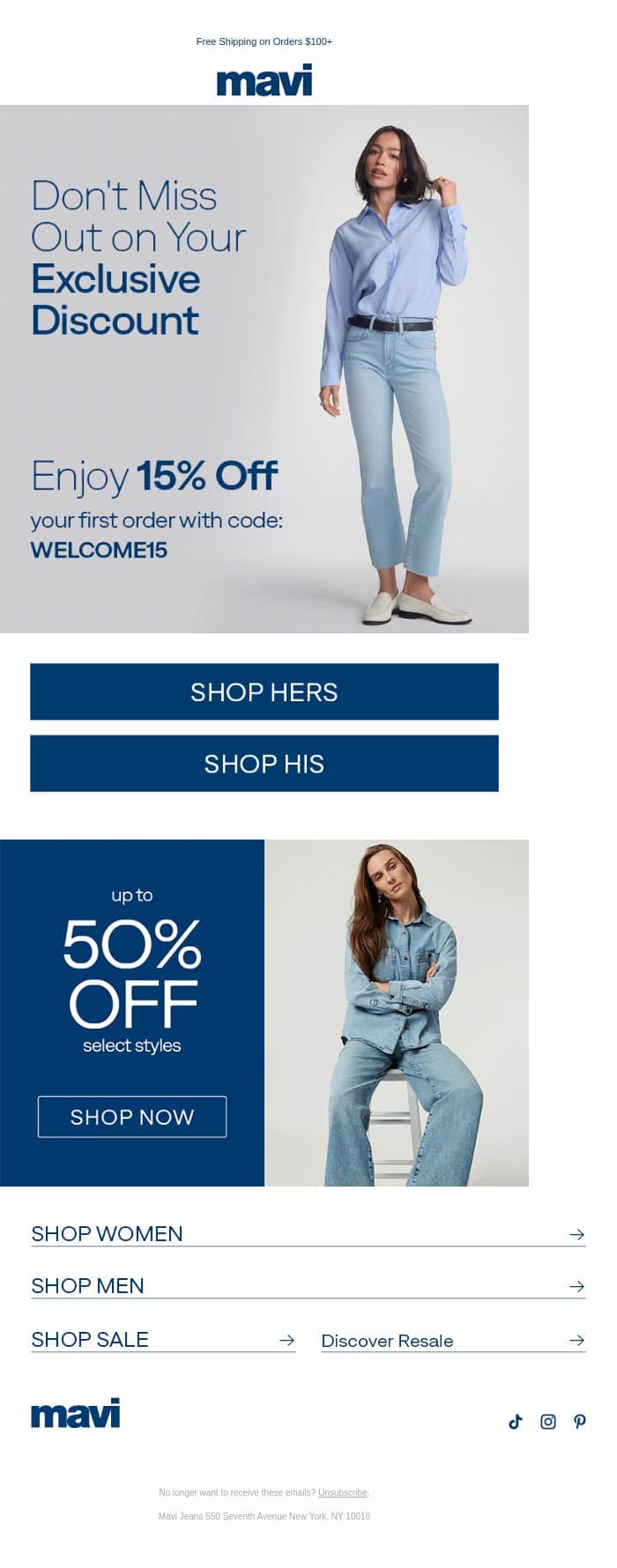Don't Miss Out: 15% Off Expires Soon email from Mavi screenshot