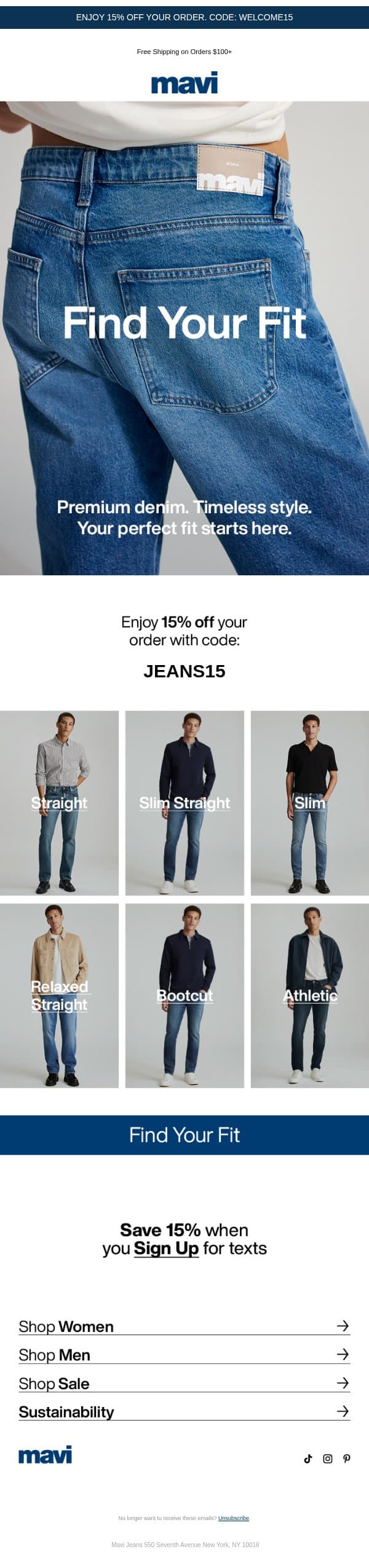 15% Off Your Next Pair email from Mavi screenshot