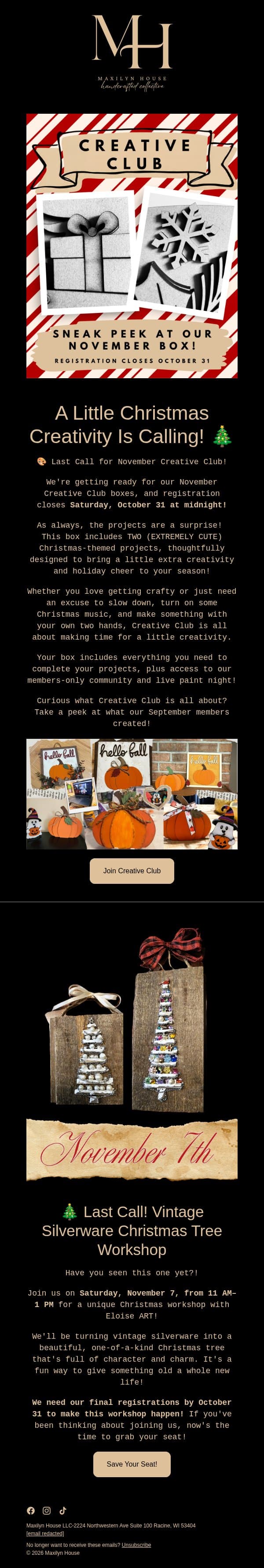 Christmas Creativity Is Calling! 🎨 Don't miss out! ⏰ email from Maxilyn House screenshot