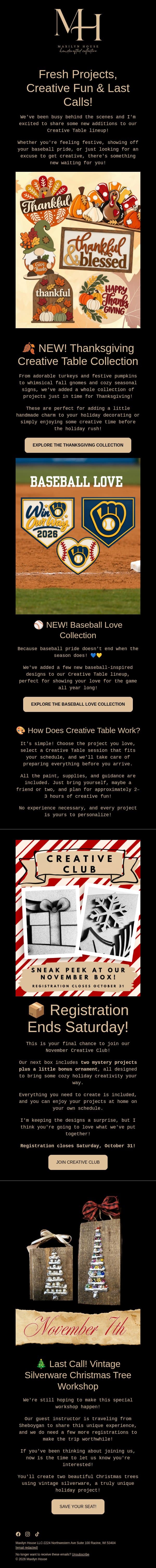 New Creative Table Projects + a Few Last Calls! 🎨 email from Maxilyn House screenshot