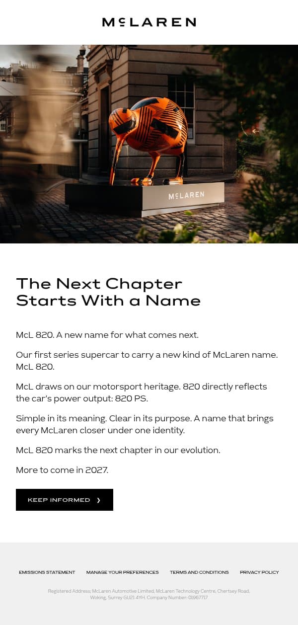 Introducing McL 820 email from McLaren Racing screenshot