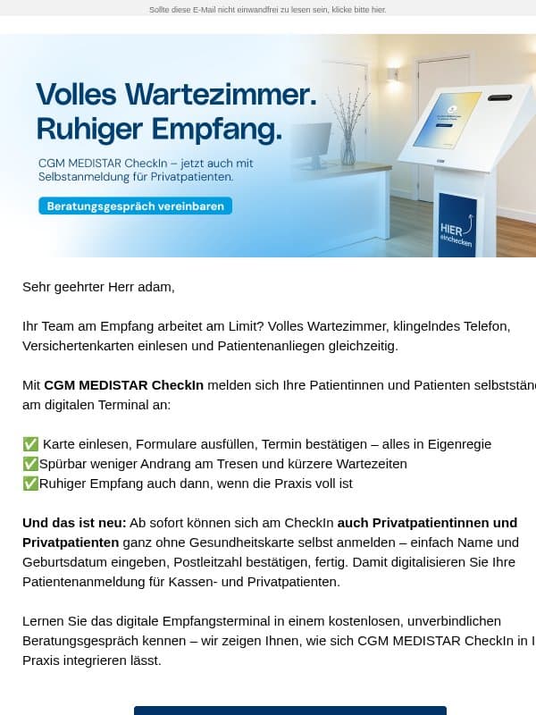 Volles Wartezimmer, ruhiger Empfang – geht das? email from Medistar