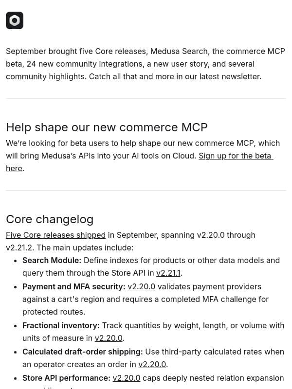 September'26 Highlights email from Medusa