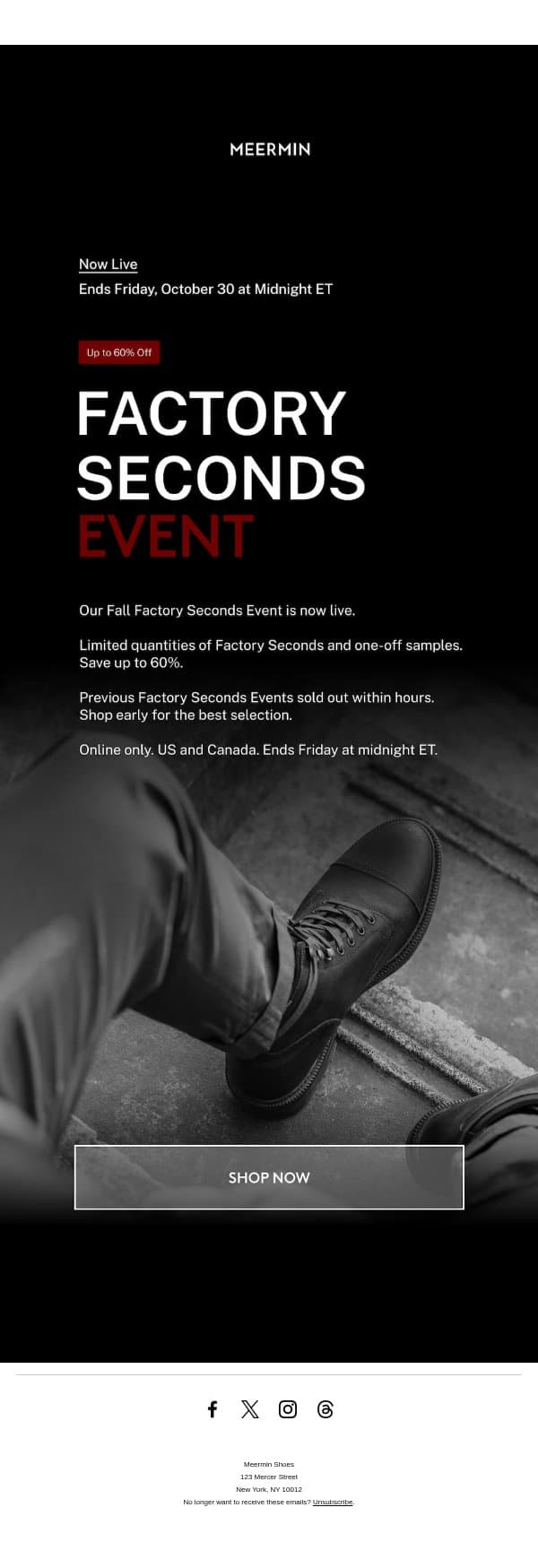 The Factory Seconds Sale is Live email from Meermin Mallorca screenshot