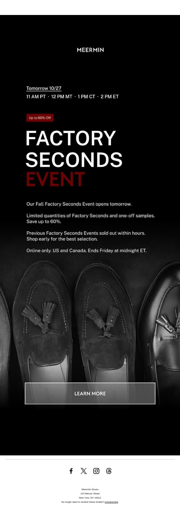 Factory Seconds Opens Tomorrow email from Meermin Mallorca screenshot