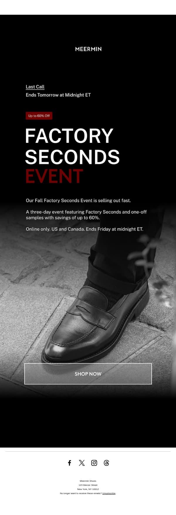 Last Call: The Factory Seconds Sale email from Meermin Mallorca screenshot