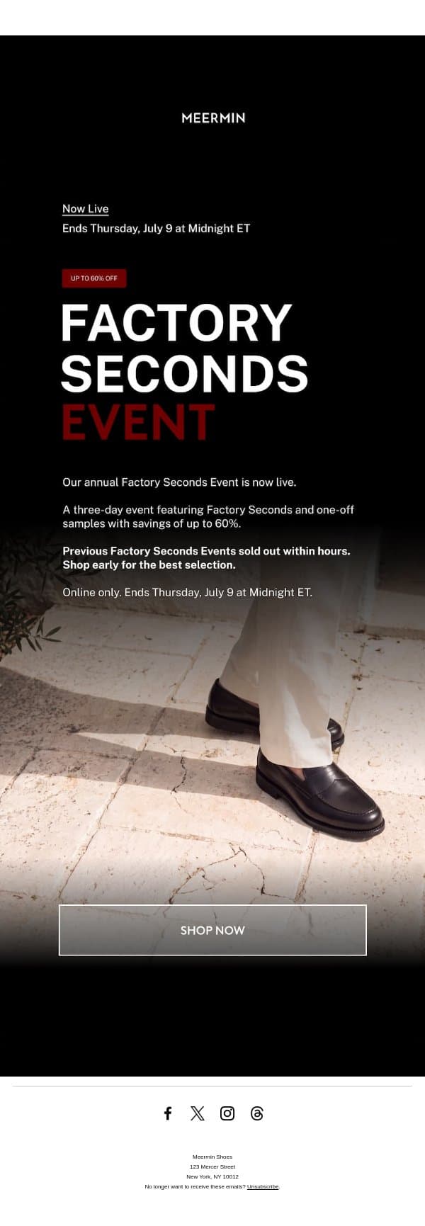 Factory Seconds Event Is Now Live email from Meermin Mallorca screenshot