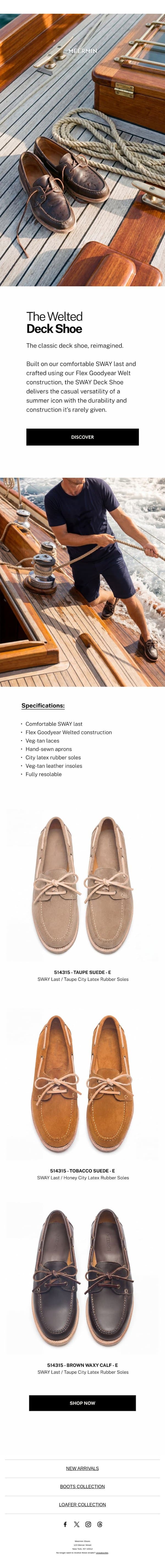 The Summer Deck Shoe email from Meermin Mallorca screenshot