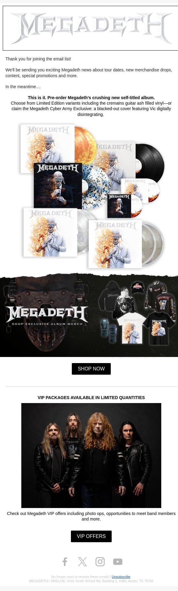 Discover Megadeth Merchandise and More email from Megadeth screenshot