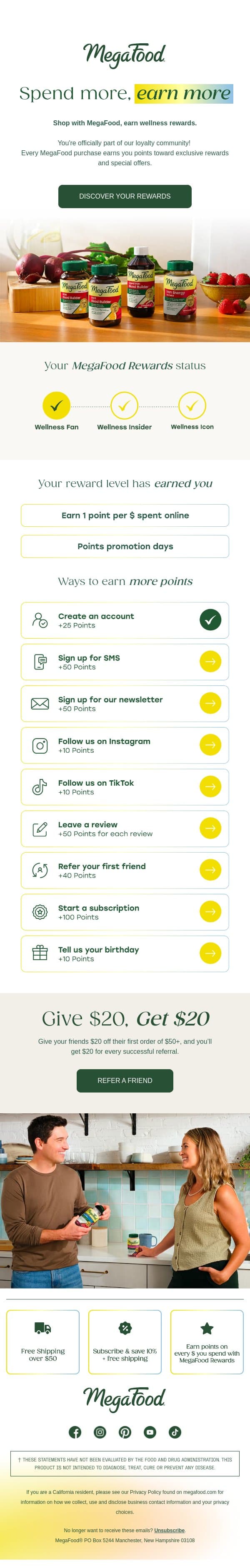 Welcome to MegaFood Rewards email from MegaFood screenshot