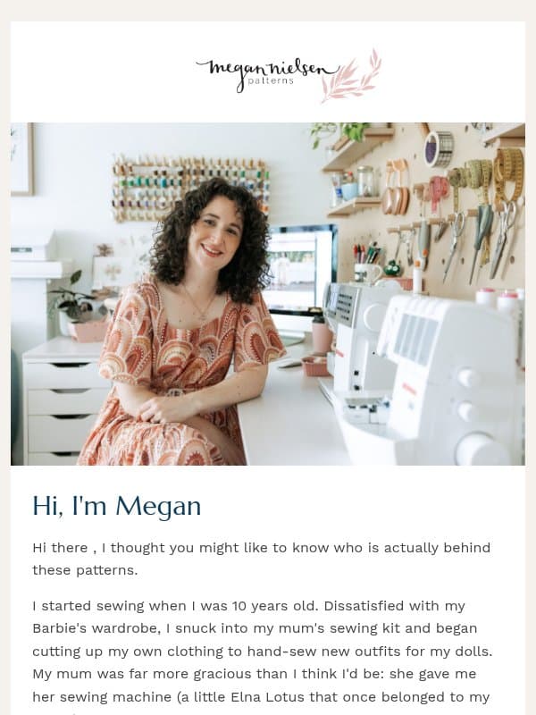Hi, I'm Megan (and how this all began) email from Megan Nielsen Patterns