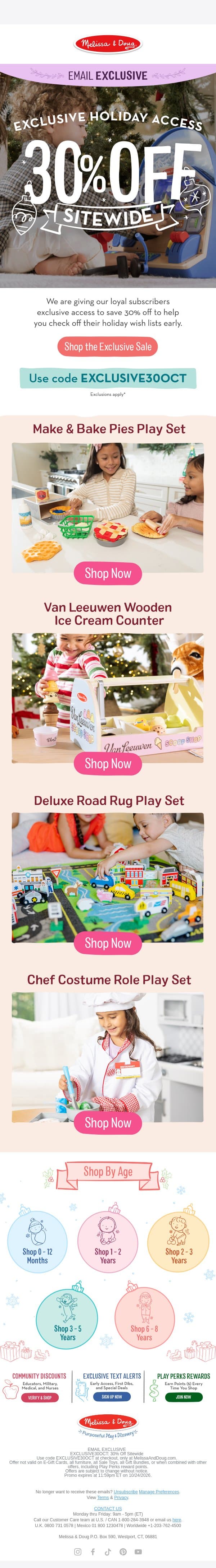 Shhh... 30% Off Sitewide Starts NOW 🤫 email from Melissa & Doug screenshot